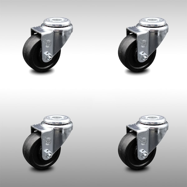 3 Inch SS Soft Rubber Wheel Swivel Bolt Hole Caster Set